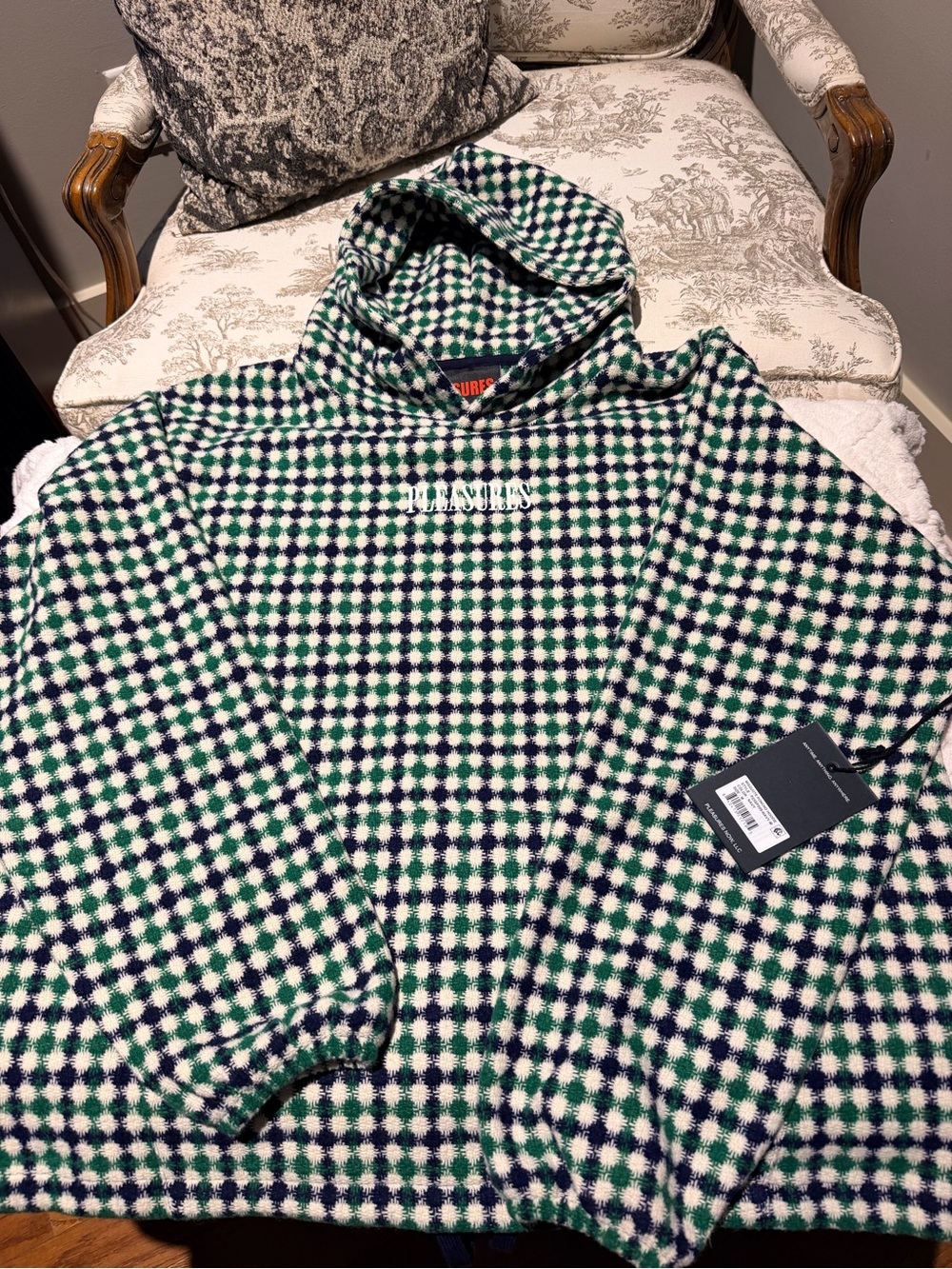 Brand New - Pleasures, Hooded Pullover Sweatshirt in Green, Navy & White